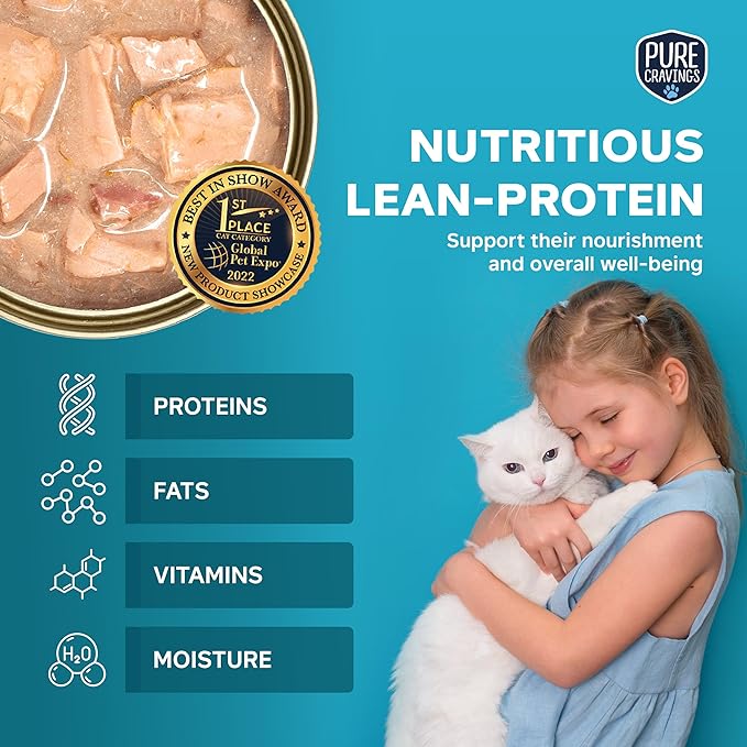 Pure Cravings Tuna and Sardine Pate, Canned Wet Cat Food, 100% Mercury-Tested, Moist Can Fish, Grain-Free Protein, Non-GMO, 12 Pack