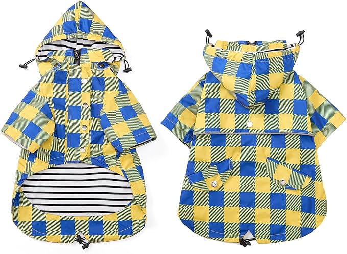 Dog rain Coat Waterproof Raincoat Puppy Jacket with Legs Buttons Zipper Hood Drawstring Fit for Yorkie Terrier Schnauzer Poodle Border Collie Labrador Golden Retriever 8lbs to 80lbs Yellow XL