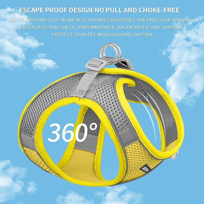 AIITLE Dog Harness, Summer No-Pull Cat Harnesses with a Leash, Adjustable Reflective Puppy Vest, Pet Vest Escape Proof, Outdoor Walking, Camping for Extra Small Dogs and House Cats Yellow XXXS
