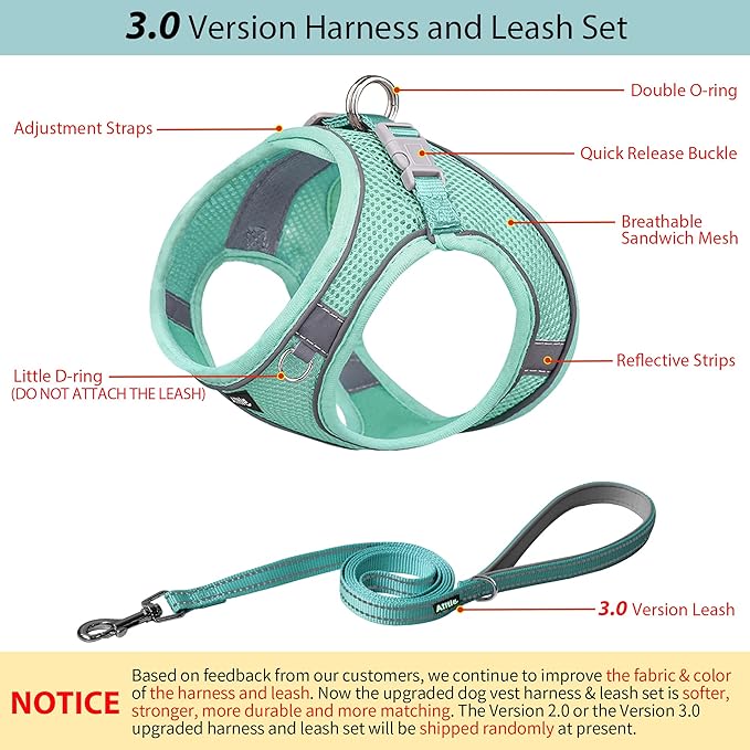 AIITLE Escape Proof Dog Harness - Step in Adjustable Dog Harness No Choke Over with Quick-Release Buckle for Summer- Outdoor Walking, Camping, Training for Medium Dogs Pure Turquoise XL