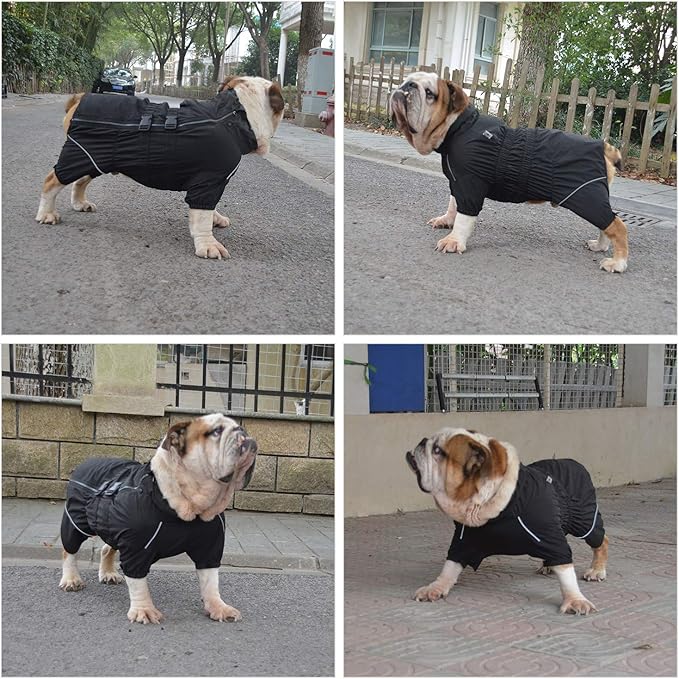 Dogs Waterproof Jacket, Lightweight Waterproof Jacket Reflective Safety Dog Raincoat Windproof Snow-Proof Dog Vest for Pugs English French Bulldog American Pit Bull Black B-S