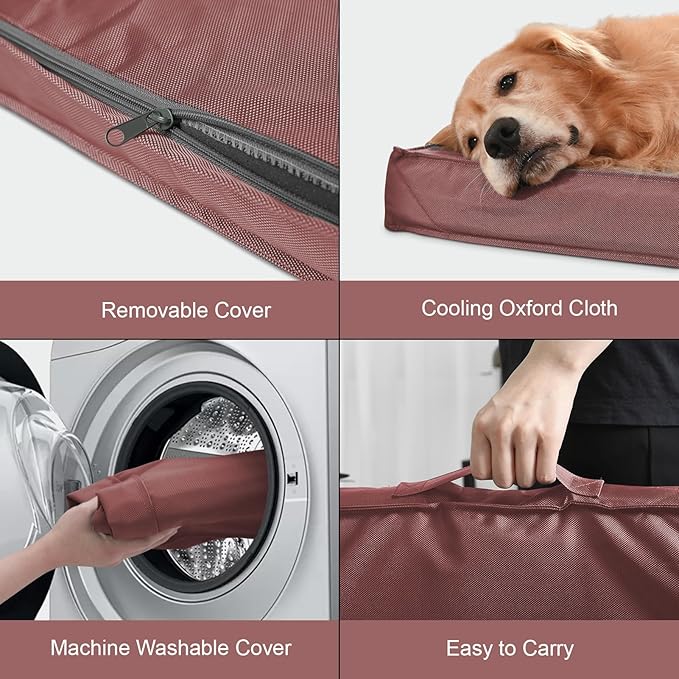 Outdoor Orthopedic Dog Bed for Extra Large Dogs, XL Waterproof Flat Pet Bed 44x32 Inch, Egg Crate Foam with Removable Washable Oxford Cooling Cover, Pink