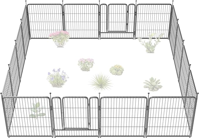 FXW Garden Fence Outdoor for The Yard – 32in(H) x 36.4ft(L) Heavy Duty Metal Animal Barrier for Dog and Rabbit, Decorative Dog Fence, 16 Panels, Silver