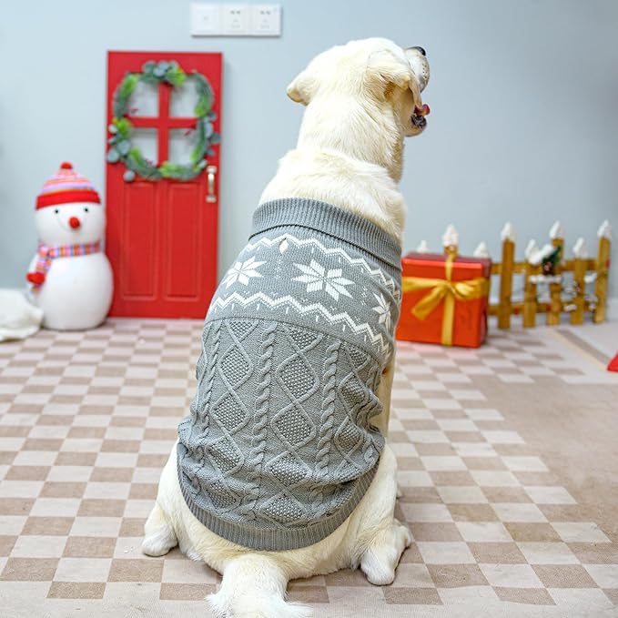 Warm Winter Pink Dog Sweater - Cold Weather Pet Clothes for Small Medium Large Dogs Indoor Outdoor, Soft Classic Knit Puppy Apparel Coat, Grey, XL