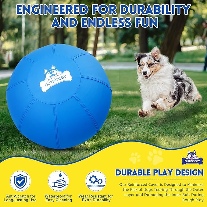 Herding Ball for Dogs 18 Inch - Dual-Layer Heavy Duty Herding Ball for Australian Shepherds, Border Collies & Corgis | Outdoor Herding Toy for Small/Medium Dogs - Backyard Training and Play - Blue