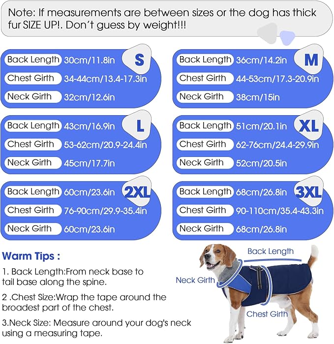 Nanaki Warm Fleece Lined Dog Coats Vests for Winter Waterproof, Furry Collar Dog Jacket with Leash Hole, Reflective Pet Snow Jacket Suit for Outdoor Walking Hunting,Easy On Puppy Coat Beagle, Blue L