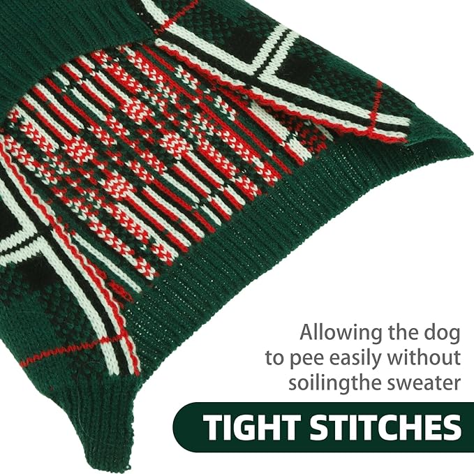 PUPTECK Dog Sweaters for Large Medium Small Dogs - Fall Classic Plaid Style Puppy Holiday Winter Coat Clothes Warm, Green, XL