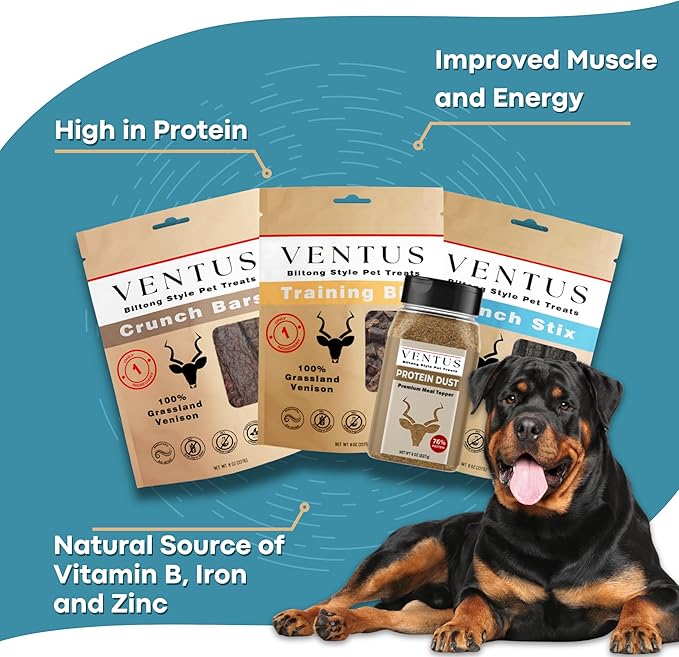VENTUS Dog Liver Treats - Single Ingredient Venison Jerky Liver Treats, All Natural, Air Dried, Low Fat, High Value Training Treats for Dogs, Organic, 8 oz