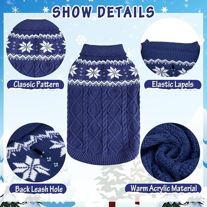 Warm Winter Dog Sweater - Cold Weather Pet Clothes for Small Medium Large Dogs Indoor Outdoor, Soft Classic Knit Puppy Apparel, Blue, XS
