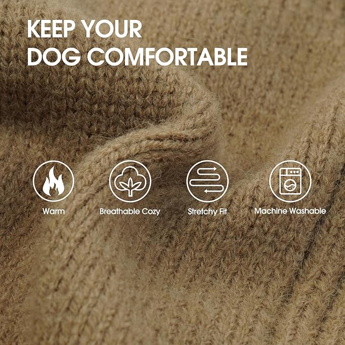IECOii Great Dane Sweater,5XL Extra Large Sweater for Giant Breed Dogs in Winter,Turtleneck Cold Weather Knit Clothes,Machine Washable,Elastic Pullover for Saint Bernard,Mastiff (Camel,XXXXXL)