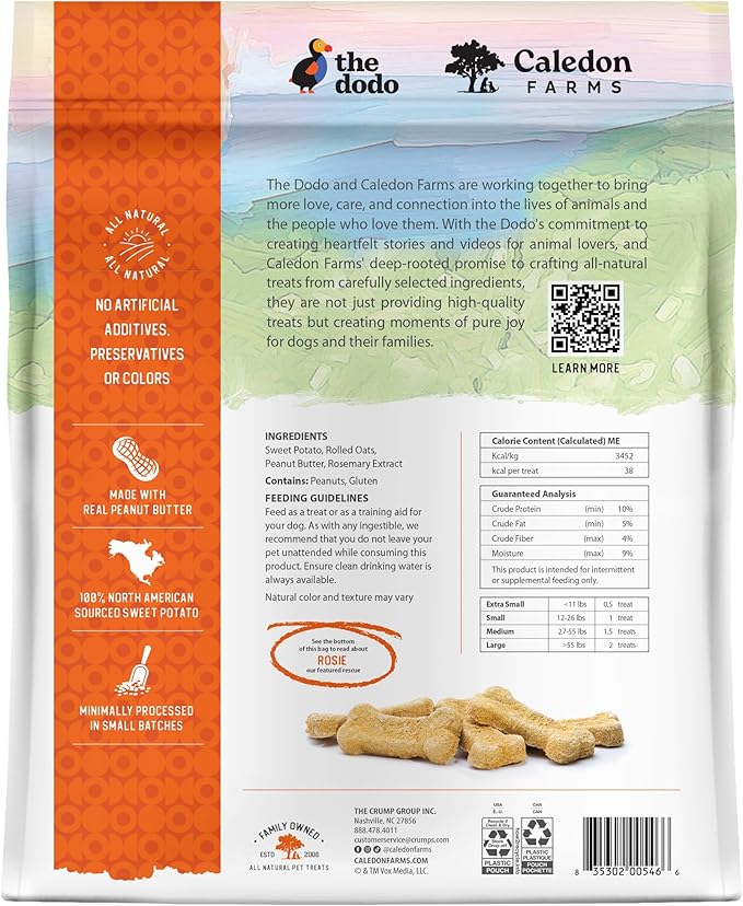Caledon Farms The Dodo Crunchy Biscuits - Sweet Potato with Peanut Butter 19.5oz, Dog Treats