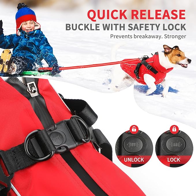 Dog Winter Coat Reflective Water-Resistant Jacket, Fleece Lined Windproof Puppy Coat with Back Zipper & D-Ring, Cold Weather Dog Coats for Small Medium Large Dogs (S, Red)