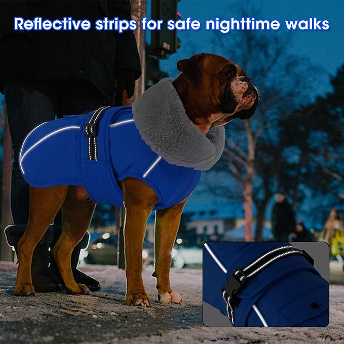 Dogcheer Dog Coat with Pocket, Waterproof Dog Jacket with Adjustable Buckle, Reflective Puppy Winter Coat Warm Turtleneck Fleece SnowJacket for Small Medium Large Dogs - Blue M