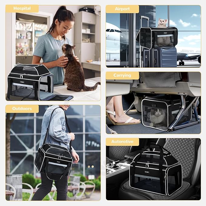 Lekereise Top-Expandable Pet Carrier - TSA Airline Approved Soft Sided Underseat Up to 12lbs Travel Carriers for Small Cats and Dogs with Locking Safety Zippers Anti-Scratch Mesh