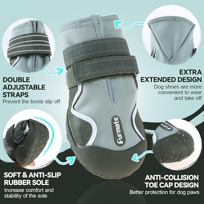 Dog Shoes for Large Small Medium Dogs,Dog Booties for Indoor Hardfloors Anti-Slip,Reflective Strip Waterproof Dog Boots & Paw Protectors for Outdoor Walking Hot Pavement,Winter Snow (Green-3)