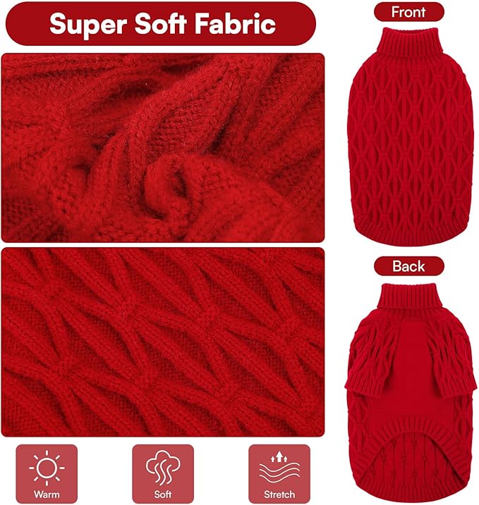 Queenmore Small Dog Sweater,Warm Pullover Dog Sweaters for Small Dogs Boys Girls,Soft Winter Doggie Sweaters,Thick Warm Dogs Clothes for Chihuahua,Dachshund,Yorkie(Red,S)