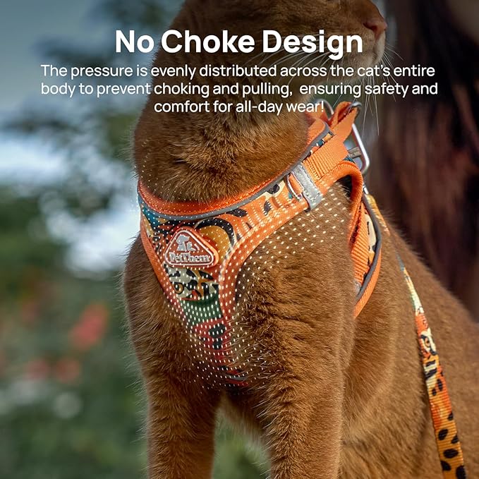 Cat Harness and Leash Set, Step-in Escape Proof Adjustable Vest Harness for Small Medium Large Cats, Lightweight Soft Breathable Reflective Kitten Harness, Easy to Wear for Walking Travel, Camping, M