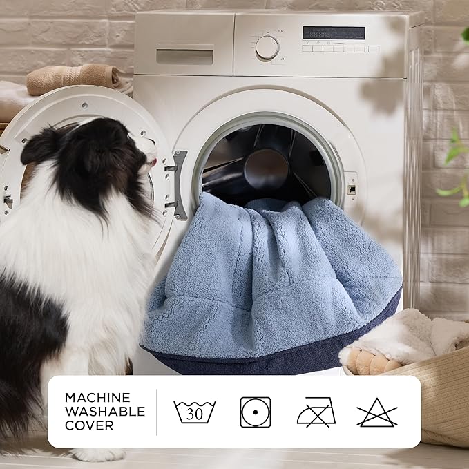 Bedsure Orthopedic Dog Beds Large Medium Sized Dog - Extra Thick Supportive Medium Dogs Bed with Waterproof Washable Cover, Comfort Pet Bed Sofa with Soft Plush Sherpa and Nonskid Bottom, Blue, 35"