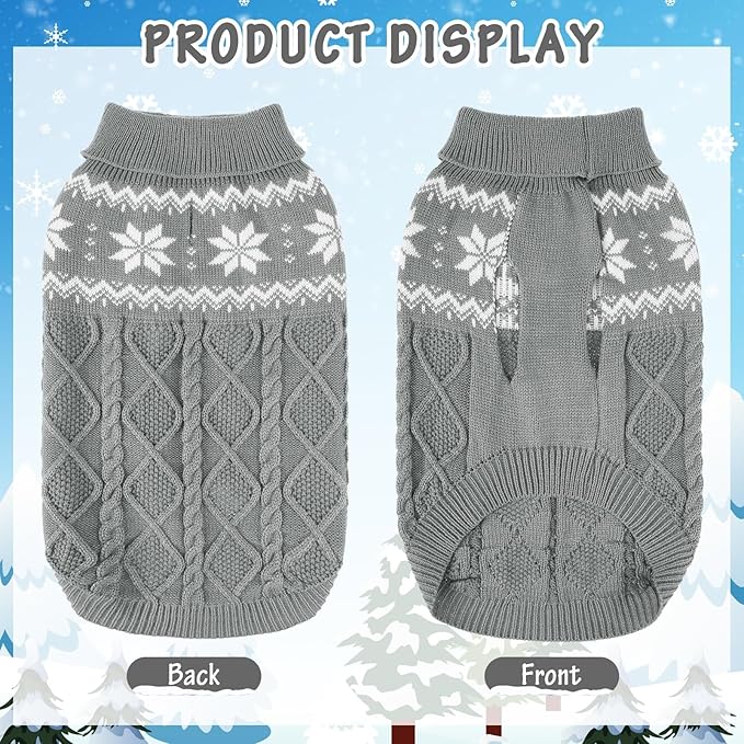 Warm Winter Pink Dog Sweater - Cold Weather Pet Clothes for Small Medium Large Dogs Indoor Outdoor, Soft Classic Knit Puppy Apparel Coat, Grey, ML