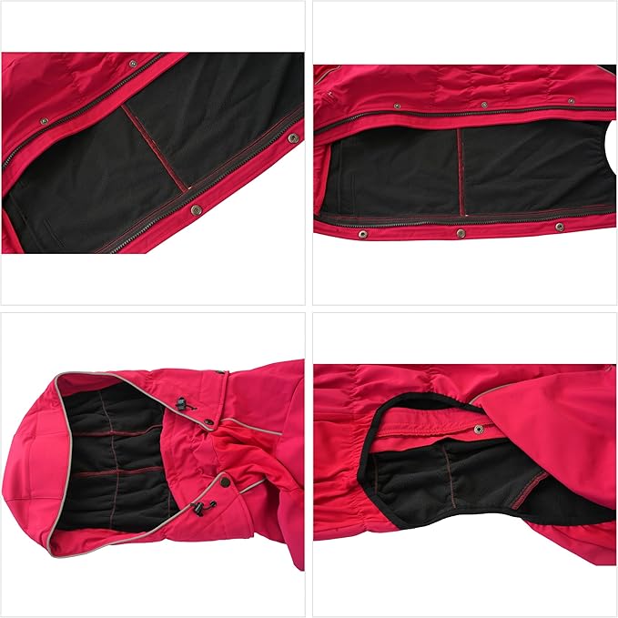LOVELONGLONG Fleece-Lined Dog Raincoat with Removable Hood – Waterproof Winter Full Body Dog Jacket – Windproof Snowproof Cold-Weather Suit – Red-F XXS