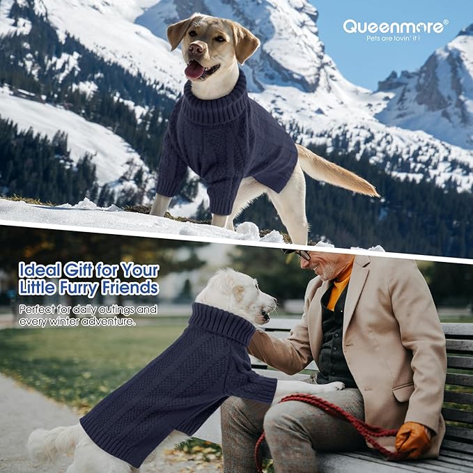 Queenmore Dog Sweaters for Medium Dogs Girls Boys,Soft Dog Sweater Xmas,Turtleneck Pullover Pet Sweaters Knitwear Outfit for Holiday,Knitted Soft Thick Warm Sweater for Bulldog,Dachshund(Dark Navy,M)