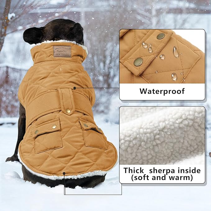KYEESE Dog Coat Waterproof Dogs Jacket with Fleece Lined Warm Pet Winter Puffer Coat with Leash Hole Thick Cat Clothes with Pocket Windproof Dog Coats for Small Dogs Soft Pet Sweater for Cold Weather