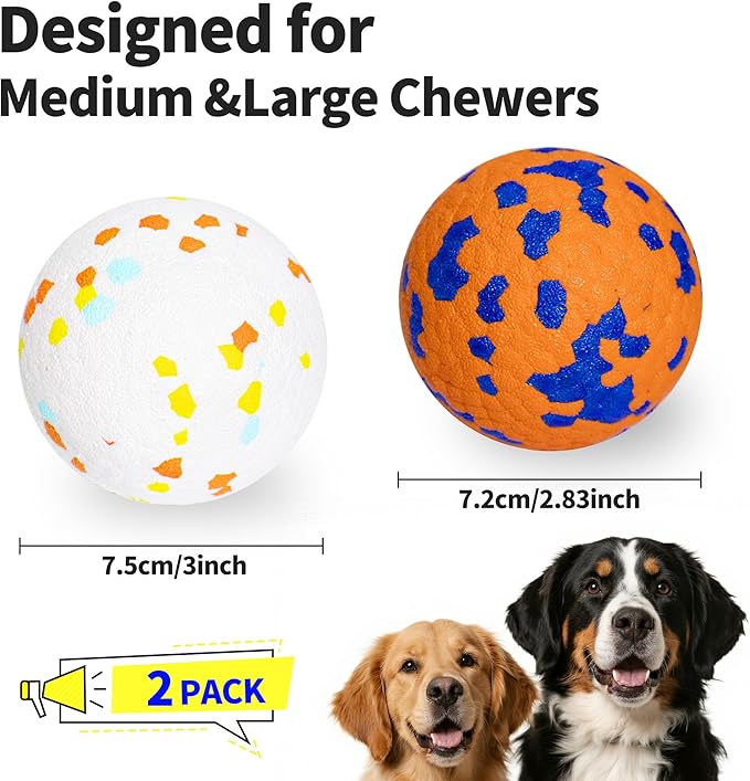 Dog Balls Tennis Ball Toys 2 Pack Dog Toys For Aggressive Chewers Indestructible Durable Teething Chew Bouncy Safe Balls Dogs Floating For Water Toy Fetch Pet Ball For Large Medium Dogs(White+Orange)