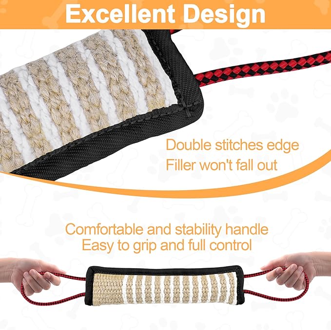 ToLanbbt Dog Tug Toy Bite Jute Pillow Pull Toy with 2 Strong Handles Perfect for Tug of War, Puppy Interactive Play, Tear Resistant Bite Training for Small Medium Large Dogs (Black-Rhombic)