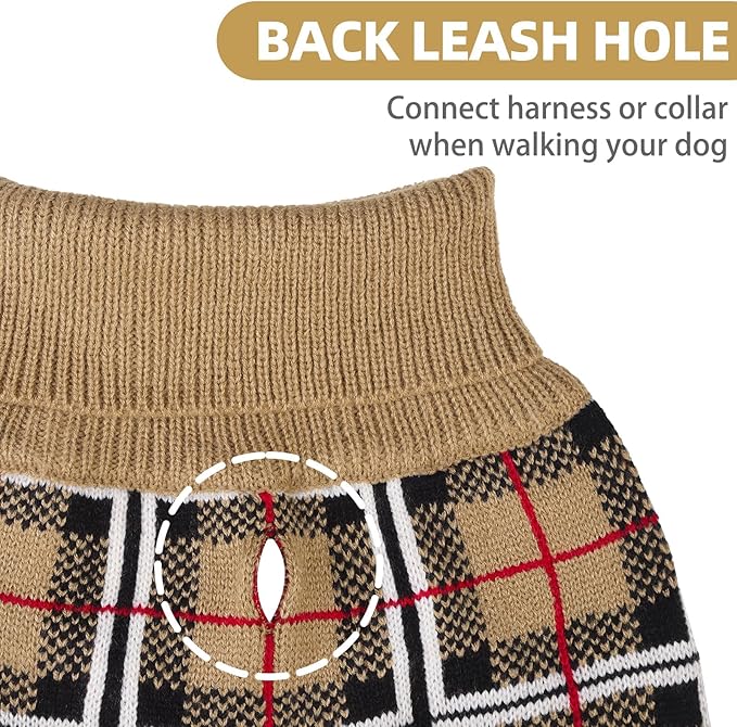 PUPTECK Dog Sweaters for Large Medium Small Dogs - Fall Classic Plaid Style Puppy Holiday Winter Coat Clothes Warm, Cream, XL