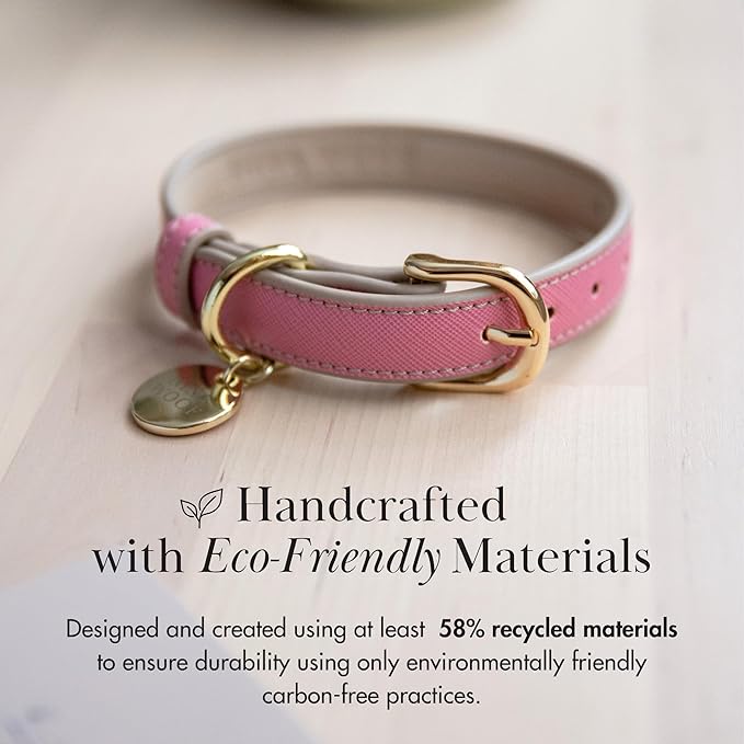 Nina Woof Rio Pink Vegan Leather Dog Collar - Padded Luxury Adjustable Buckle Collar - Sustainable, Cruelty-Free, for Small to Large Dogs