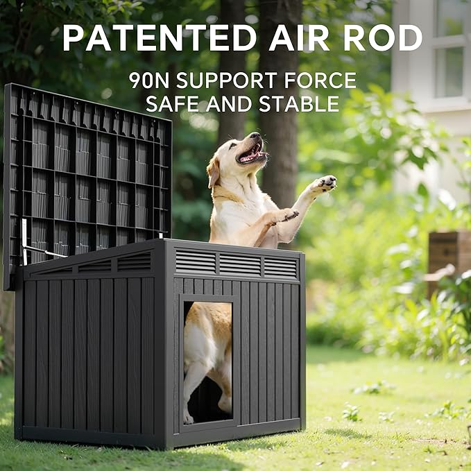 VIXZEN Dog House Indoor Outdoor,Waterproof Dog House for Small to Medium Dogs,Doghouse with Air Vents and Elevated Floor,Openable at The Top,Easy to Assemble and Clean,Black,32.2"×25.12"×24.13"
