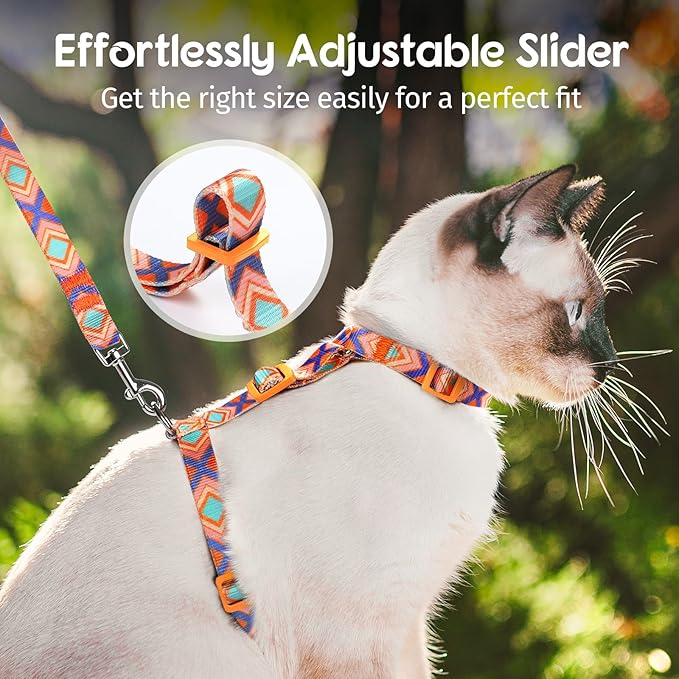 Dooradar Cat Harness and Leash, Escape Proof Adjustable Kitten Vest, Lightweight Soft Pet Straps, Easy Wearing for Small Medium Kitty Safe Walking Travel Control, Orange & Blue, S