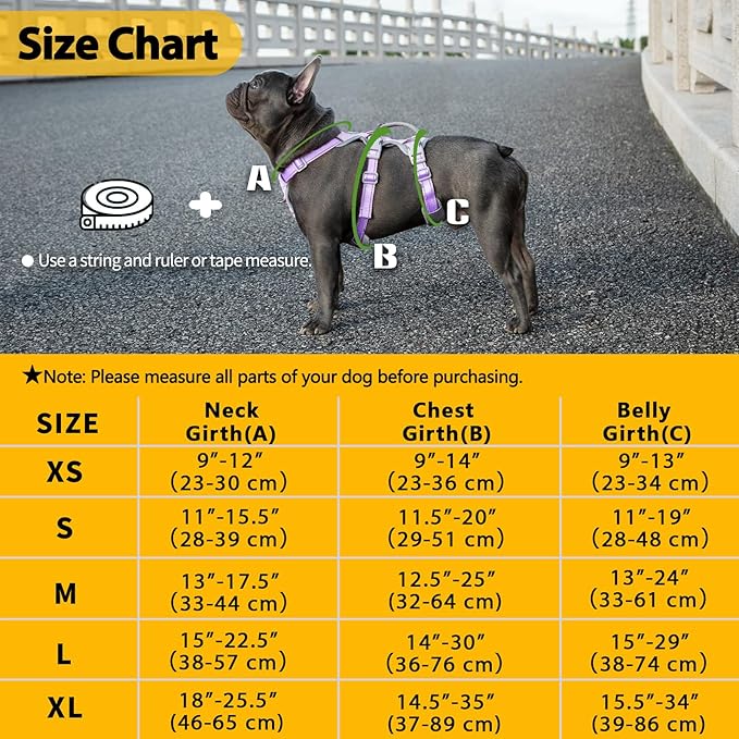 Huntboo Escape Proof Dog Harness, Secure Dog Harness No Escape,Fully Reflective Harness with Handle,Breathable,Durable,Adjustable Vest for Small Dogs Walking,Training & Running Gear(Lavender Purple,S)