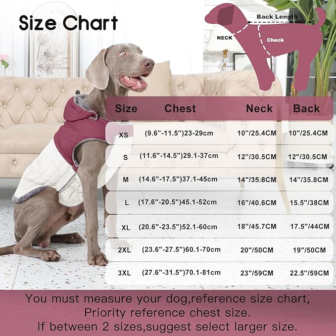 Detachable Hooded Dog Coat with Harness for Large Dogs,Super Warm Fleece Puppy Jacket for Cold Winter Doggie Coats,Red XXXL