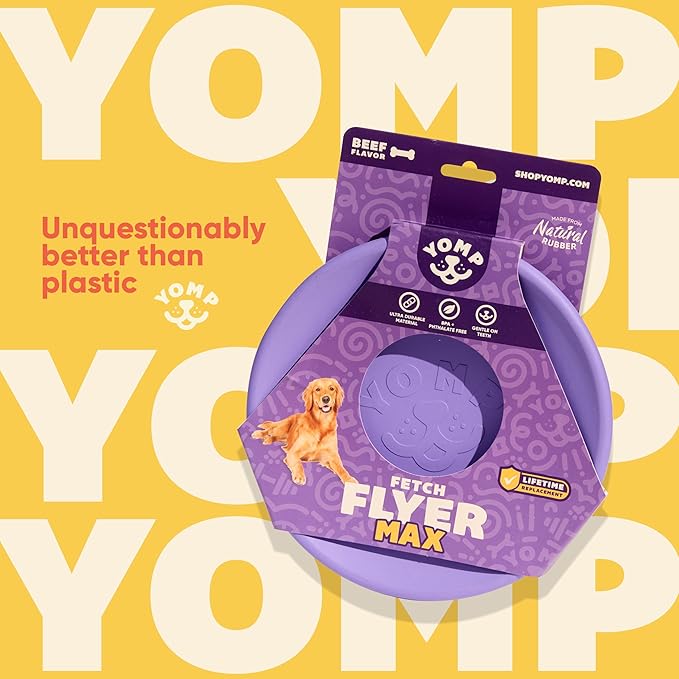 Yomp FetchFlyer MAX Dog Toy – Durable Rubber, Grippable Rim, Textured Flyer for Fetch & Play, Dishwasher Safe