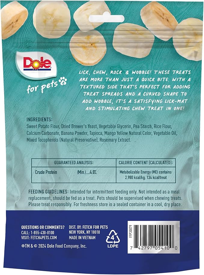 Dole for Pets Freshly Fetched Lasting Chew, Banana Flavor Dog Treats | Flavored with Real Fruit, No Wheat, Corn, Soy, Artificial Flavors, Colors, Preservatives, or Animal Products, 8 Ounce - 6 Pack
