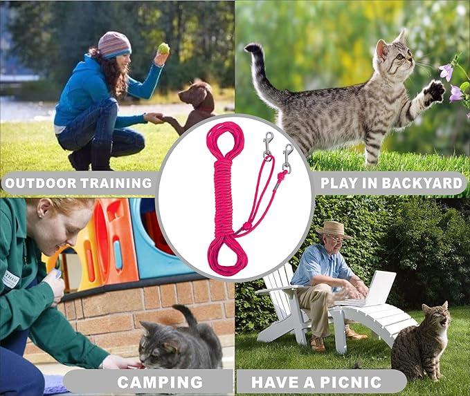 Reflective Cat Leash -15FT Cat Cable Out Escape Proof Walking Yard Long Durable Safe Leash Traning Play Outdoor for Puppies/Kittens/Small Animals(Hotpink)