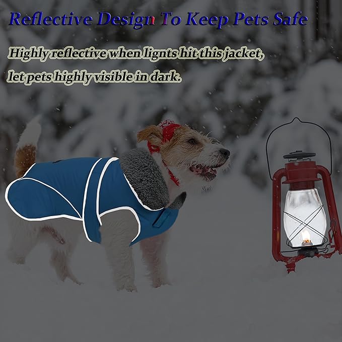 Dogcheer Dog Coat, Waterproof Dog Jacket Reflective Pet Winter Coat with Adjustable Hook & Loop, Christmas Puppy Fleece Jacket Warm Turtleneck Snowsuit for Small Medium Large Dogs - Sky Blue, XL