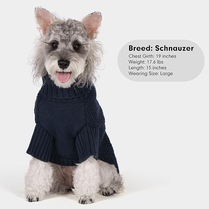 cyeollo Dog Sweaters for Small Dogs Boy, Pullover Turtleneck for Dogs Male, Knitted Doggy Fall Winter Warm Cold Weather Dog Clothes Apparel with Sleeves, Navy L
