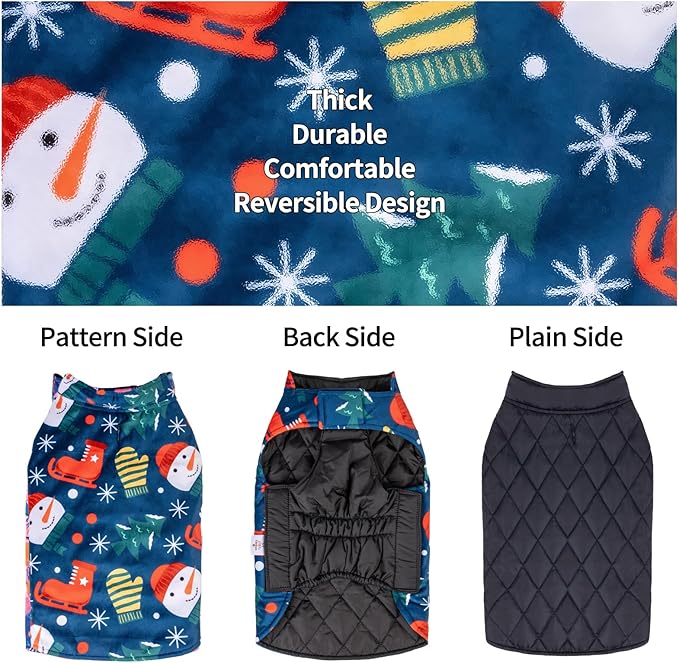 CuteBone Winter Dog Jacket Reversible Vest with Leash Hole - Windproof & Waterproof Small to Large Sizes Soft Winter Coat