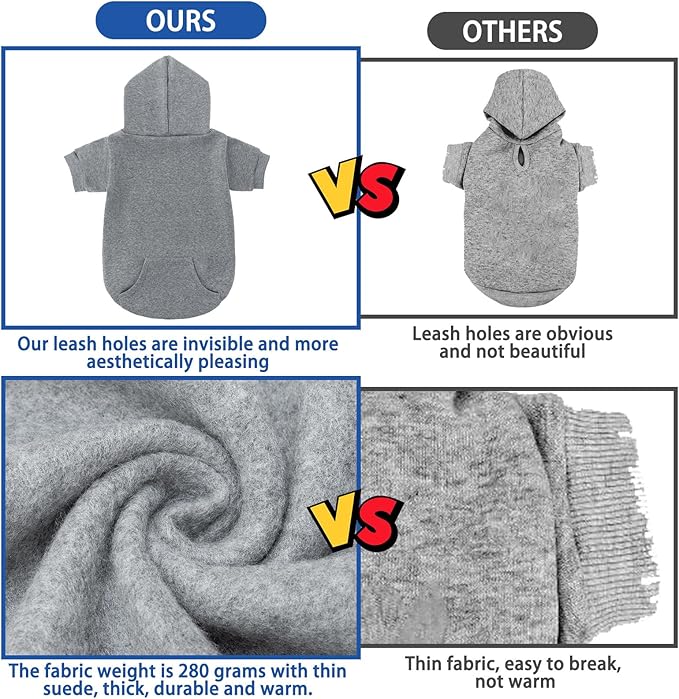 SCENEREAL Dog Hoodie Sweaters for Small Medium Large Size Dogs, Fleece Pet Sweatshirt with Hat and Pocket,Soft Cold Winter All Weather Puppy Clothes for S to XL Sized Dogs,Grey (L)