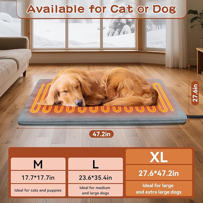 Pet Heating Pads for Cats & Dogs Outdoor, 17.7 * 17.7inches Puppy Cat Heating Pad Bed Mat Outdoor Waterprooof, Heated Dog Blanket Bed Outside, Gifts for Cats Puppy in Winter