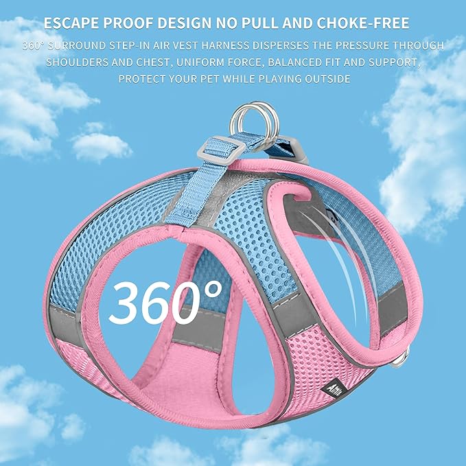 AIITLE Comfortable Dog Harness and Leash Set for Walking - Summer Step in Vest Harness,Reflective Bands, Adjustable No Pull Puppy Essentials, for Small Dogs and House Cats Pink XS