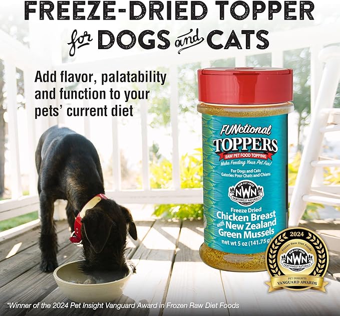 Northwest Naturals Freeze-Dried Chicken Breast with Green Lipped Mussels - Functional Topper - for Dogs and Cats - Healthy, Limited, Human Grade Ingredients, All Natural, Made in USA, 5 Oz (Pack of 1)