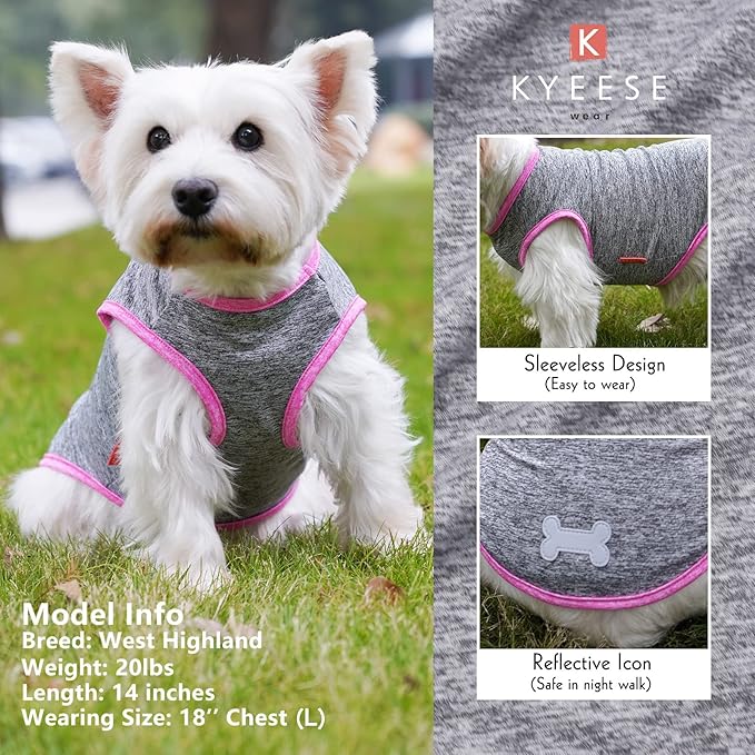 KYEESE 2 Pack Dog Shirts Quick Dry Soft Stretchy Dog T-Shirts with Reflective Label Tank Top Sleeveless Vest Sun Protection Pet Clothes for Small Medium Dogs, X-Large, Grey+Hotpink