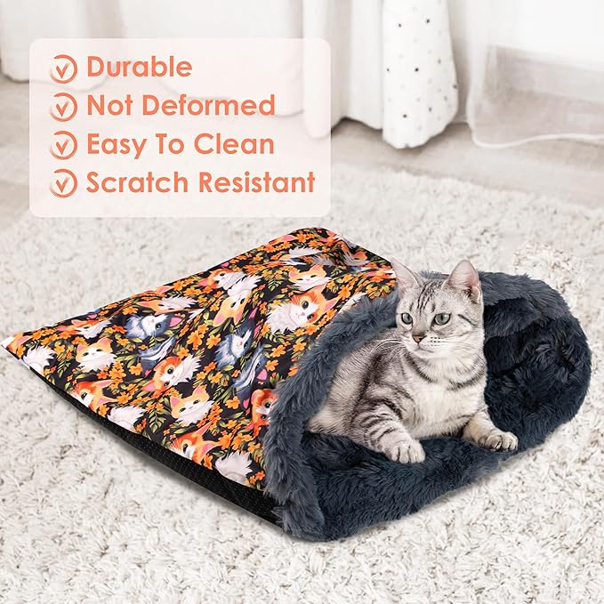 Cat Bed Cave Sleeping Bag, Cozy Soft Cat Bed, Pet Mat Self Warming Pad Sack for Cats and Small Dog