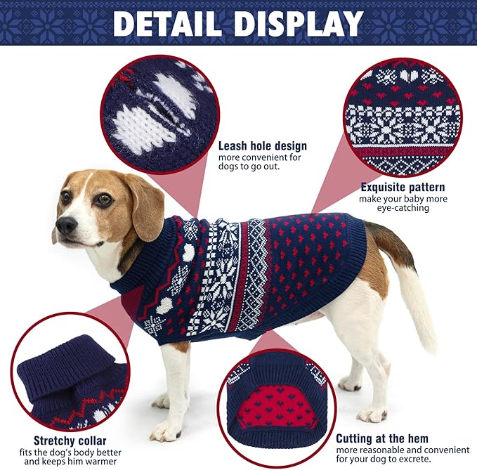 SCENEREAL Dog Sweaters for Large Medium Small Dogs, Soft, Warm Turtleneck Puppy Clothes Sweatshirt, Knitted Ugly Dog Christmas Outfits, Argyle Xmas Pet Cold Weather Coat for Girls Boys