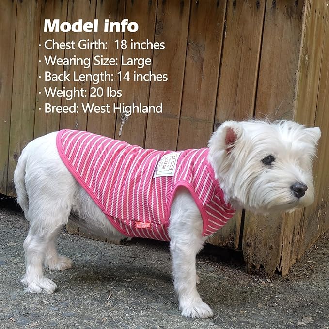 KYEESE 2Pack Dog Shirts Striped for Small Pups Soft Stretchy Pet Tee Lightweight Puppy Tank Top Sleeveless Canine Vest Breathable, X-Large, Rose Red+Blue