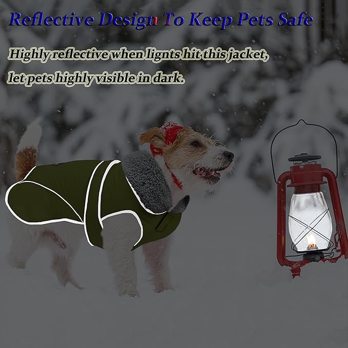 Dogcheer Dog Coat, Waterproof Dog Jacket Reflective Pet Winter Coat with Adjustable Hook & Loop, Christmas Puppy Fleece Jacket Warm Turtleneck Snowsuit for Small Medium Large Dogs - Green, M