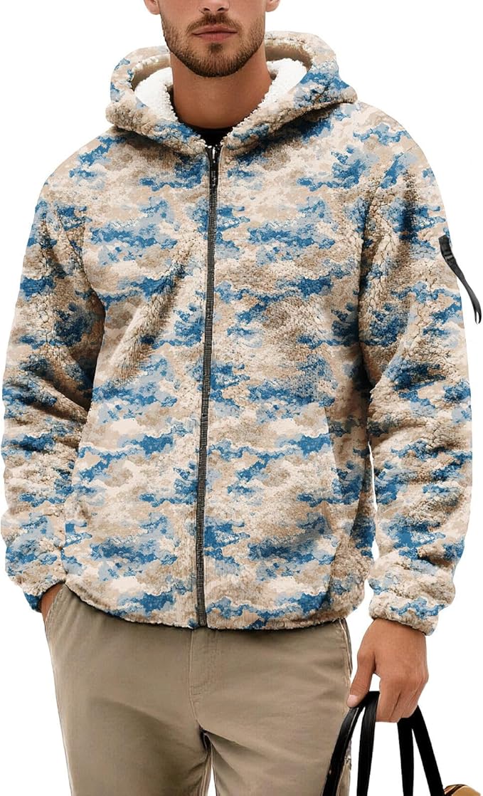Men's Camouflage Hunting Fleece Lined Hoodie Camo Jackets Zip Up Long Sleeve Casual Winter Coats Hood Outerwear